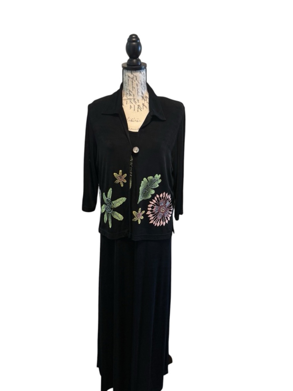 Black Maxi Skirt Set with Floral painted design 
Women's